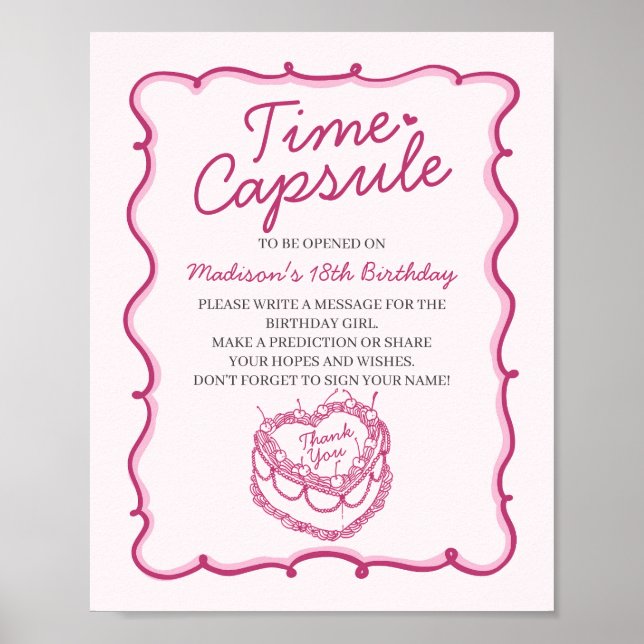 Rosa Heart Coquette Cherry Cake Bday Time Capsule Poster (Framsidan)