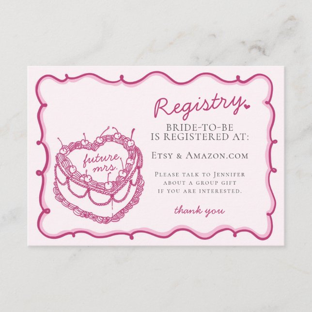Rosa Heart Coquette Cherry Cake Registry Infoga Tilläggskort (Framsida)