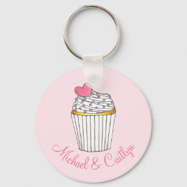 Rosa Heart Cuptårta Cake Keychain Wedding Favands Nyckelring