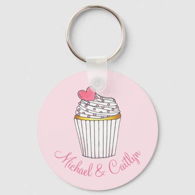 Rosa Heart Cuptårta Cake Keychain Wedding Favands Nyckelring (Framsida)