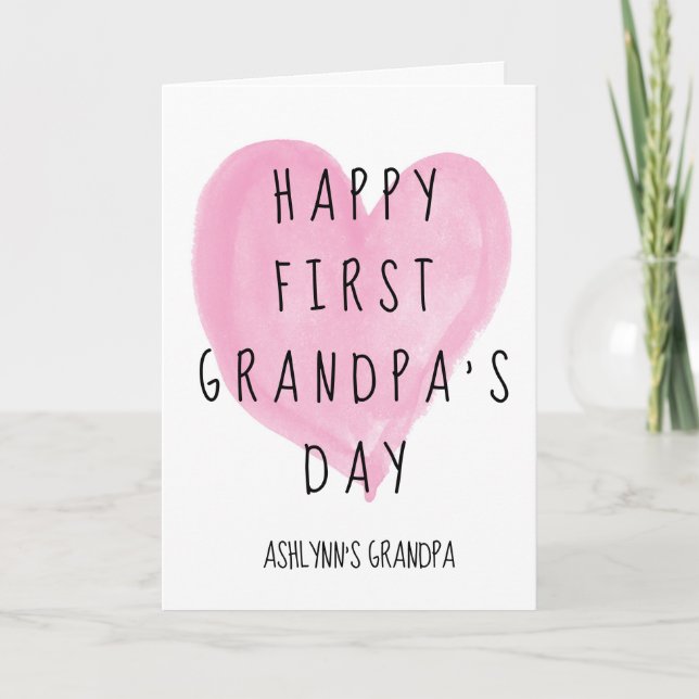 Rosa Heart Cute First Grandpa's Day Card Kort (Framsida)