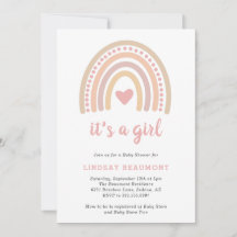 Rosa Heart Cute Girl Boho Rainbow Baby Shower