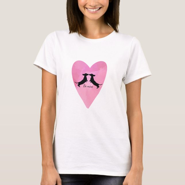 Rosa Heart Dachshund Silhouette Valentine Shirt T Shirt (Framsida)