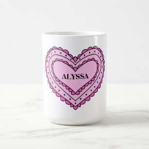 Rosa Heart Design Mugg för flickor, anpassat namn