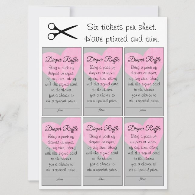 Rosa Heart Diaper Raffle Small Girl Shower Inbjudningar (Framsida)