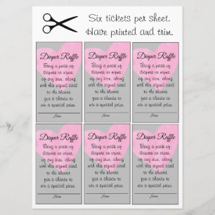 Rosa Heart Diaper Raffle Small Girl Shower Inbjudningar