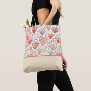 Rosa Heart Doodles Valentindagen Färg Block Tygkasse