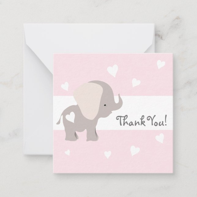 Rosa Heart Elephant Tack Notecards Anteckningskort (Framsida)