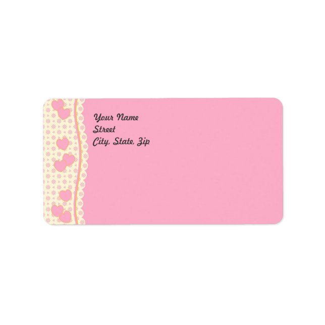 Rosa Heart Eyelet Background Adress Sticker Adressetikett (Framsidan)