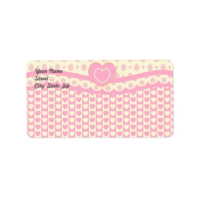 Rosa Heart Eyelet Background Adress Sticker Adressetikett (Framsidan)