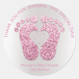 Rosa Heart Feed Baby Shower Favor Tack Girl Runt Klistermärke