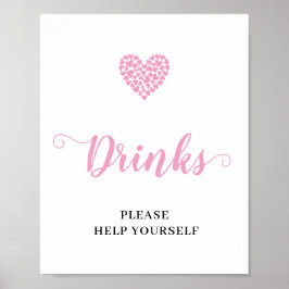 Rosa Heart Flicka Drinks Baby Shower Sign Sign Poster
