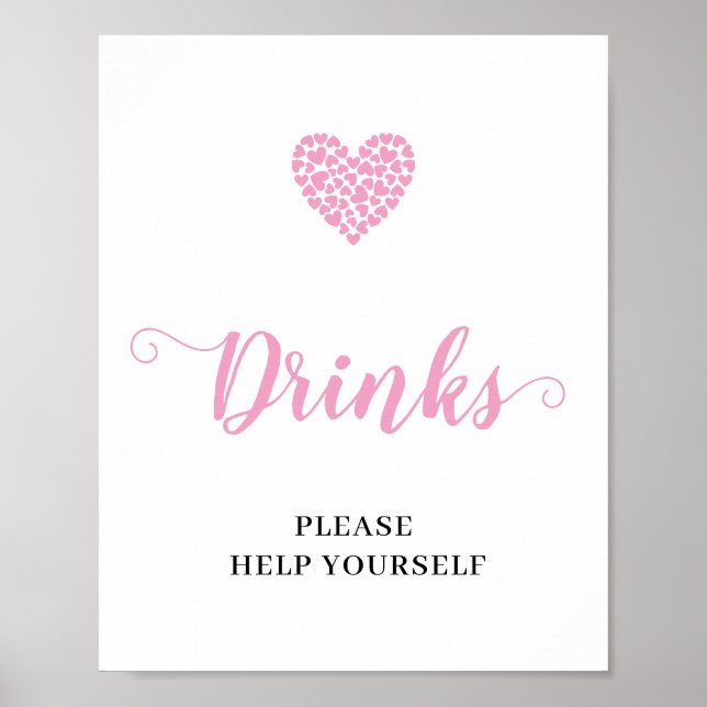 Rosa Heart Flicka Drinks Baby Shower Sign Sign Poster (Framsidan)