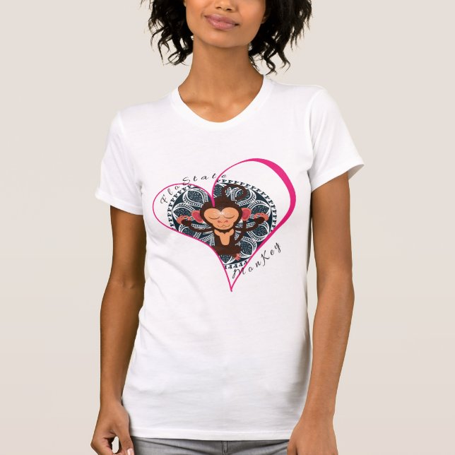 Rosa Heart FloState Meditating Monkey Women's Tee (Framsida)