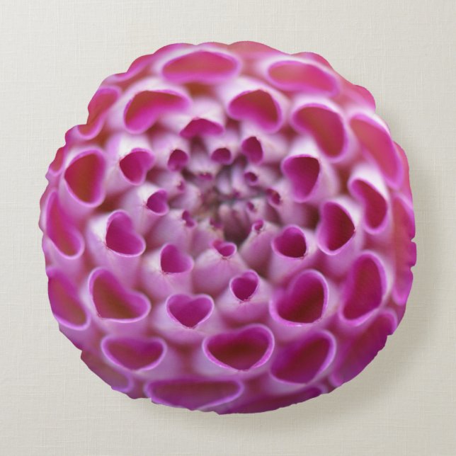 Rosa Heart Flower Dahlia Bloom Blommönster Rund Kudde (Framsidan)