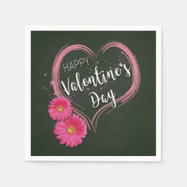 Rosa Heart Flowers Alla hjärtans dag - Pappersserv Pappersservett