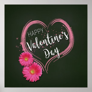 Rosa Heart Flowers Alla hjärtans dag - Poster Skri