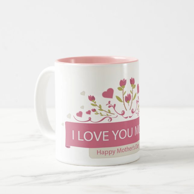 Rosa Heart Flowers - I Kärlek You Mamma Mugg (Framsida vänster)