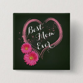 Rosa Heart Flowers Mors dag - Button Knapp