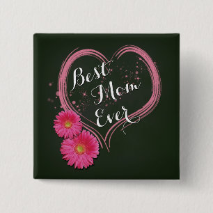 Rosa Heart Flowers Mors dag - Button Knapp