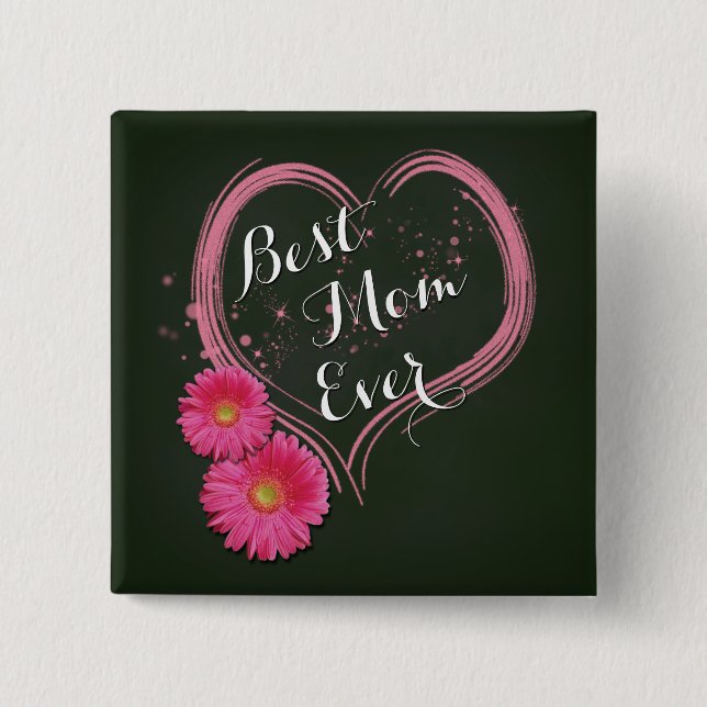 Rosa Heart Flowers Mors dag - Button Knapp (Framsida)