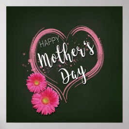 Rosa Heart Flowers Mors dag - Poster Skriv ut