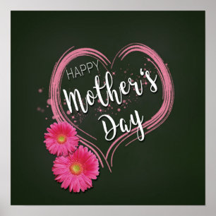 Rosa Heart Flowers Mors dag - Poster Skriv ut
