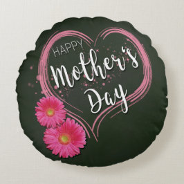 Rosa Heart Flowers Mors dag - Round Pillow Rund Kudde