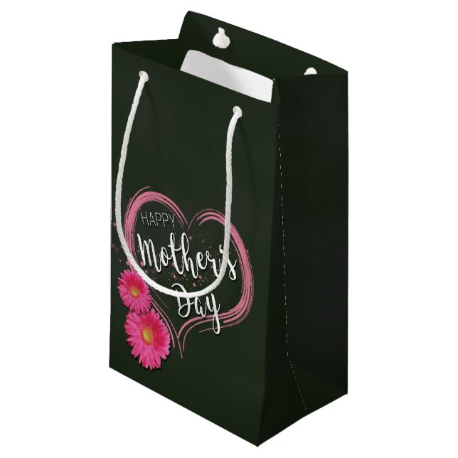 Rosa Heart Flowers Mors dag - Small Gift Bag (Framsidan Vinklad)