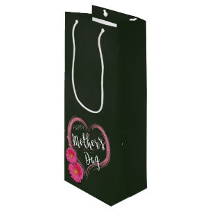 Rosa Heart Flowers Mors dag - Vin Gift Bag