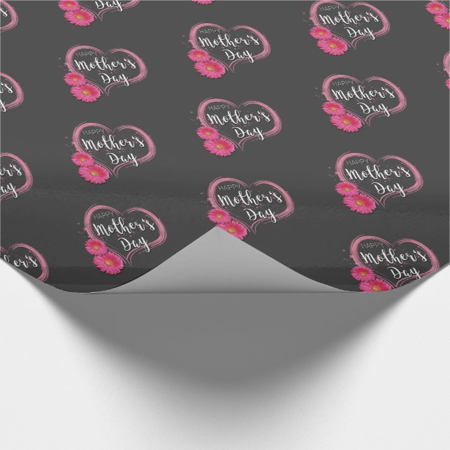 Rosa Heart Flowers Mors dag - Wrapping Papper Presentpapper (Hörn)