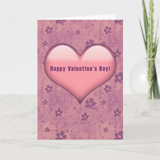 Rosa Heart Flowers Retro Valentine Day Card Helgkort (Framsida)