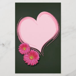 Rosa Heart Flowers - Stationery Letterhead Brevpapper
