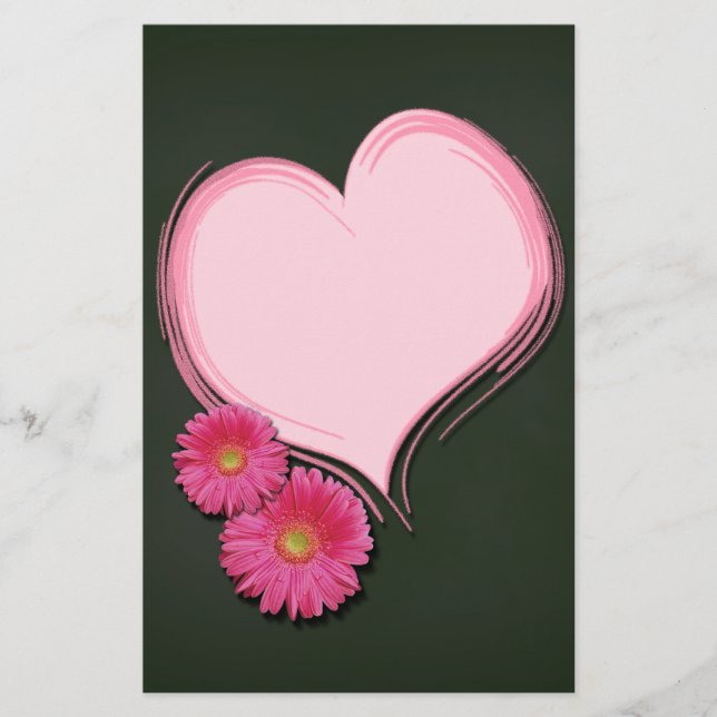 Rosa Heart Flowers - Stationery Letterhead Brevpapper (Framsida)