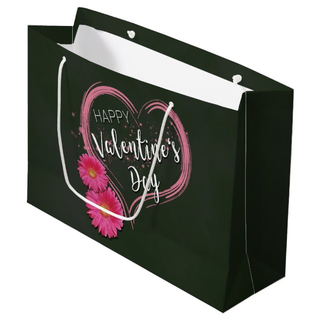 Rosa Heart Flowers Valentindagen Large Gift Bag (Framsidan Vinklad)