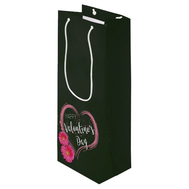 Rosa Heart Flowers Valentindagen - Vin Gift Bag (Framsidan Vinklad)