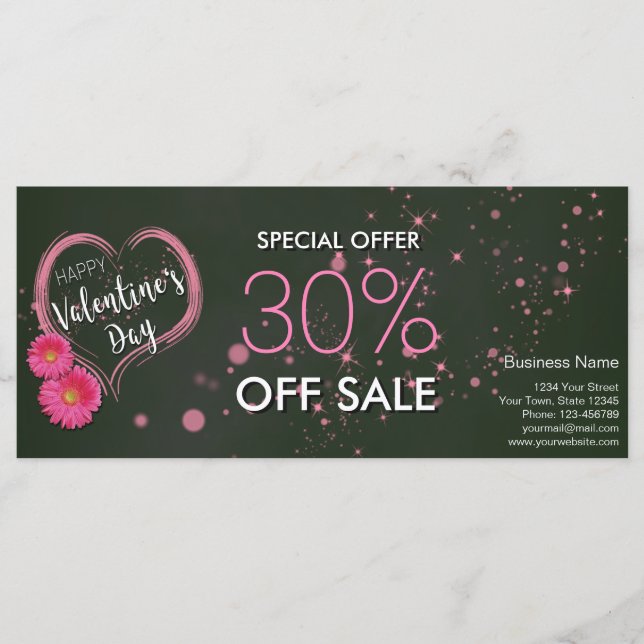 Rosa Heart Flowers Valentindags rabattkort (Framsida)