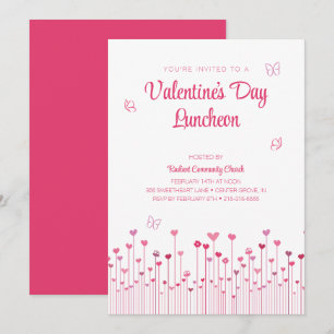 Rosa Heart Flowers Valentines Day Luncheon Inbjudningar