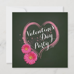 Rosa Heart Flowers-Valentines day-partiets inbjuda Inbjudningar