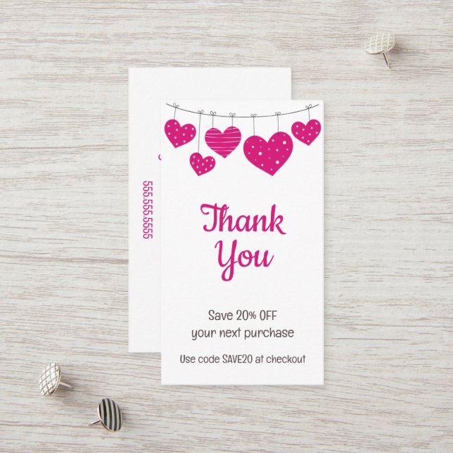 Rosa Heart Garland Rabattkort (Fram/Back In Situ)