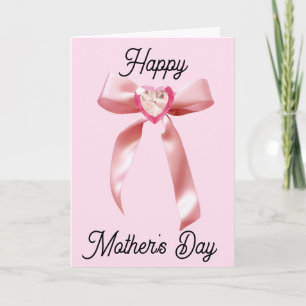Rosa Heart Gem och Coquette Bow Mors dag Kort