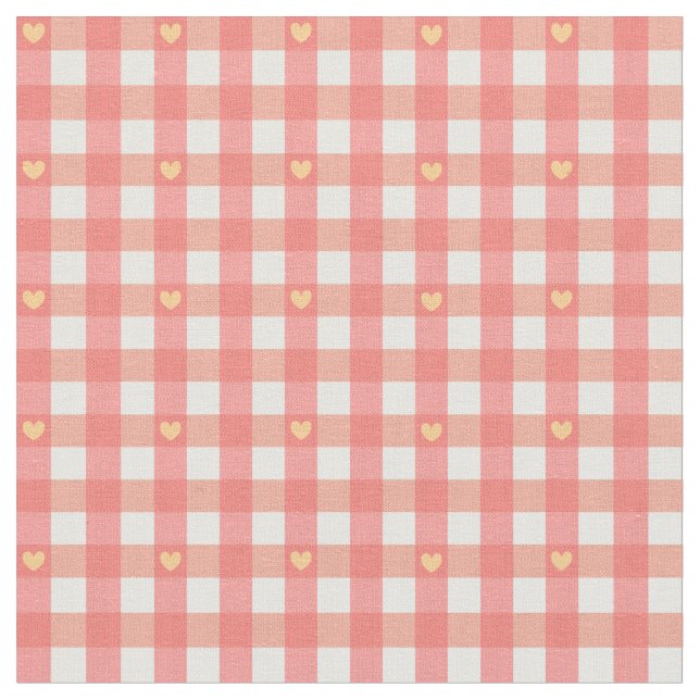 Rosa Heart Gingham  Tyg (Närbild)