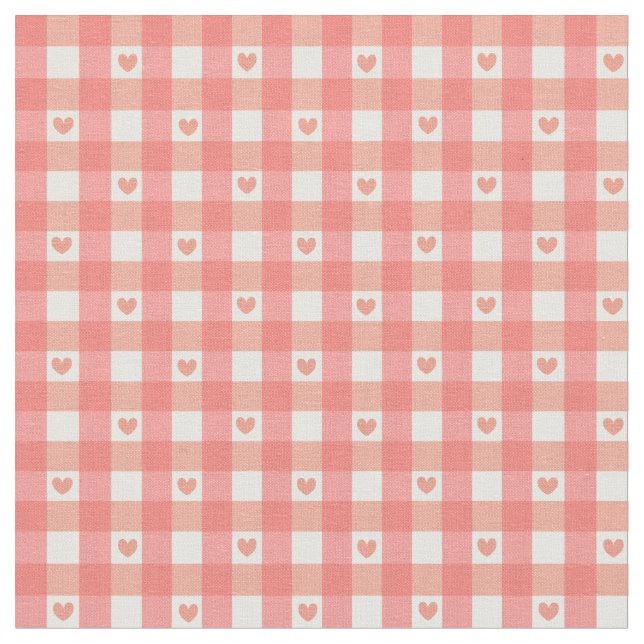 Rosa Heart Gingham Tyg (Närbild)