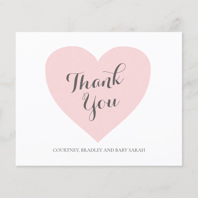 Rosa Heart Girl Girl Baby Shower Tack för ditt kor (Framsida)