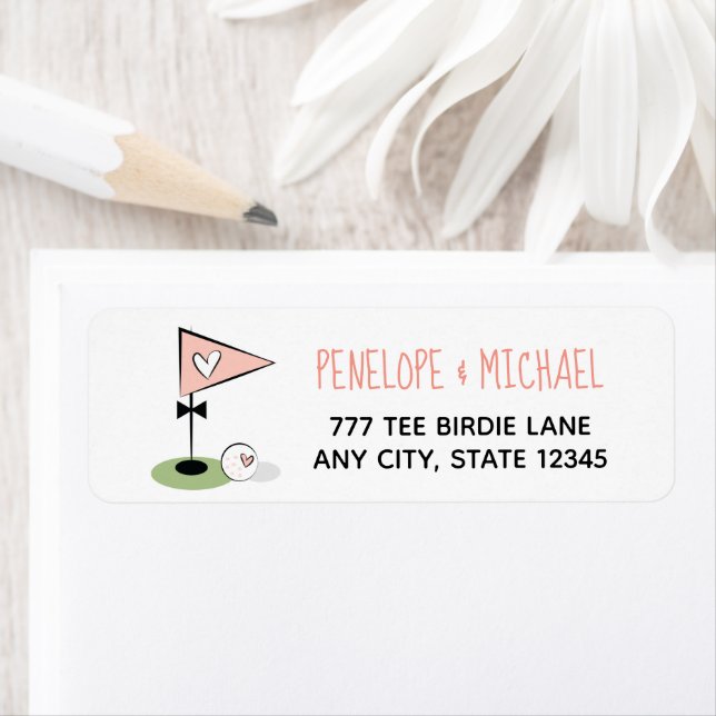 Rosa Heart Golf Boll och Flagga Returadress Etikett (Insitu)