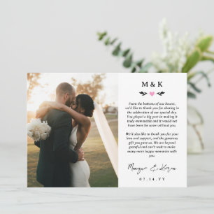 Rosa Heart Greenery Printing Message Bröllop Tack Kort