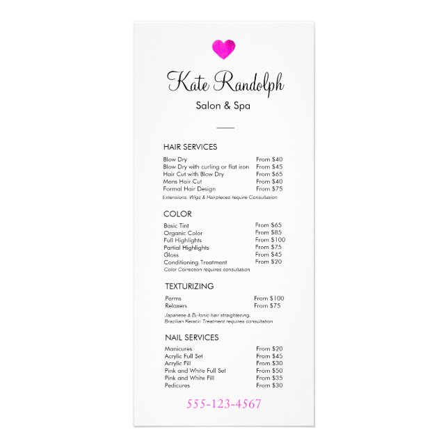 Rosa Heart Hair Stylist White Pris List Meny (Framsidan)