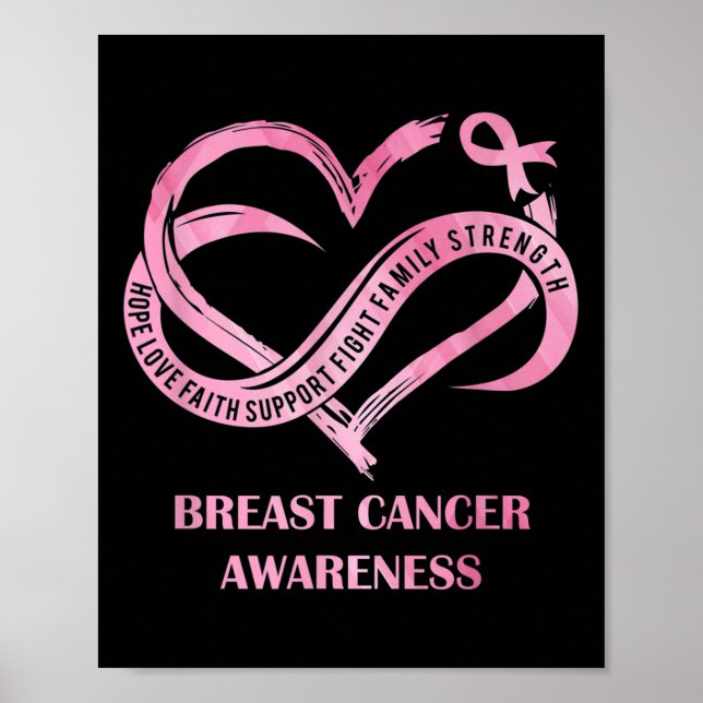 Rosa Heart Hope Kärlek Faith Breast Cancer Awarene Poster (Framsidan)