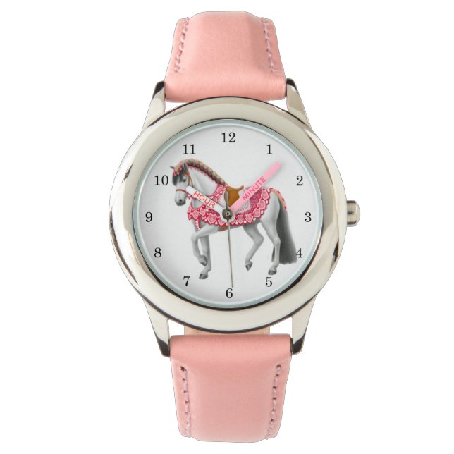 Rosa Heart Horse Anpassade Girls Watch Armbandsur (Framsida)