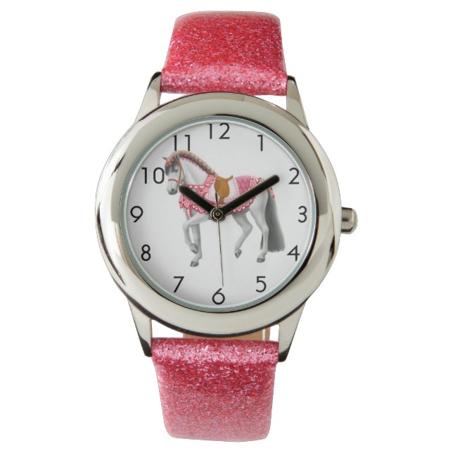Rosa Heart Horse Anpassade Girls Watch Armbandsur (Framsida)